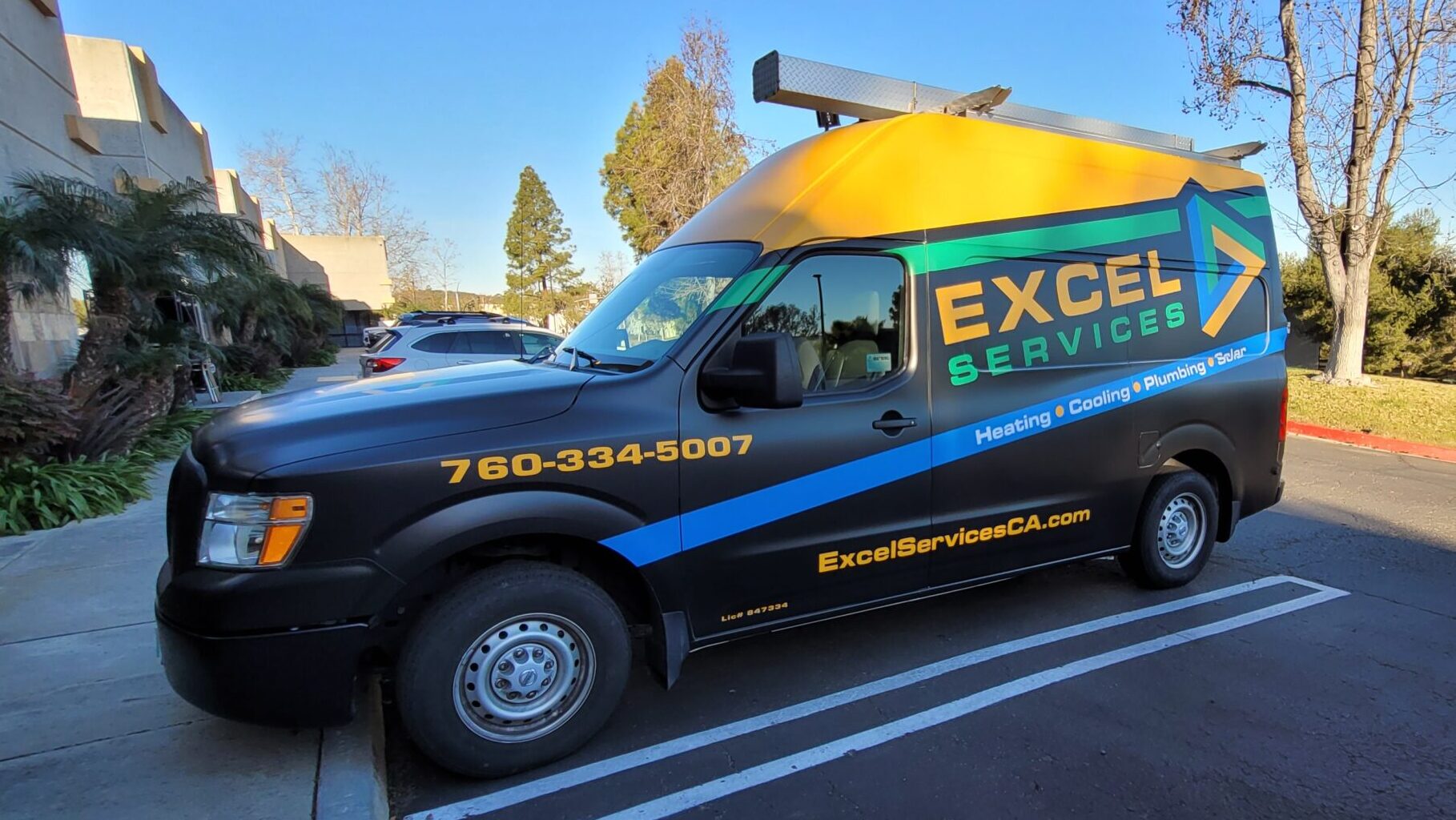 Excel Services HVAC and plumbing fleet van wrap, Escondido CA