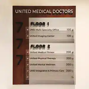 "United Medical Doctors" Wayfinding Lobby Sign in Encinitas, CA