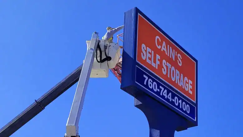 "Cain's Self Storage" Pylon Sign face replacement in San Marcos CA
