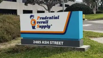 Monument sign for Prudential Overall Supply at 2485 Ash Street in Vista, CA, designed and installed by Innovative Sign Systems